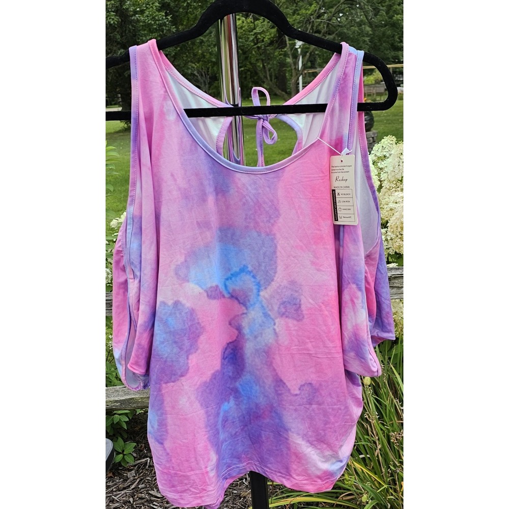 Roshop Women's Summer Cold Shoulder Tops  3/4 Sleeve Tie Dye - Size Large -‎ NWT - Picture 7 of 8